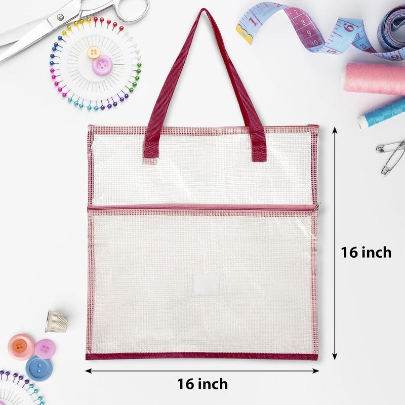 Cosblank 16.1x16.1inch Sew Project Bag Jumbo Needlepoint Project Bag for Sewing Quilting Craft Organizer Storage Portable Vinyl Mesh Zipper Pouch with Handle for Quilter Crafter Art Stitching(Red) - Image 2